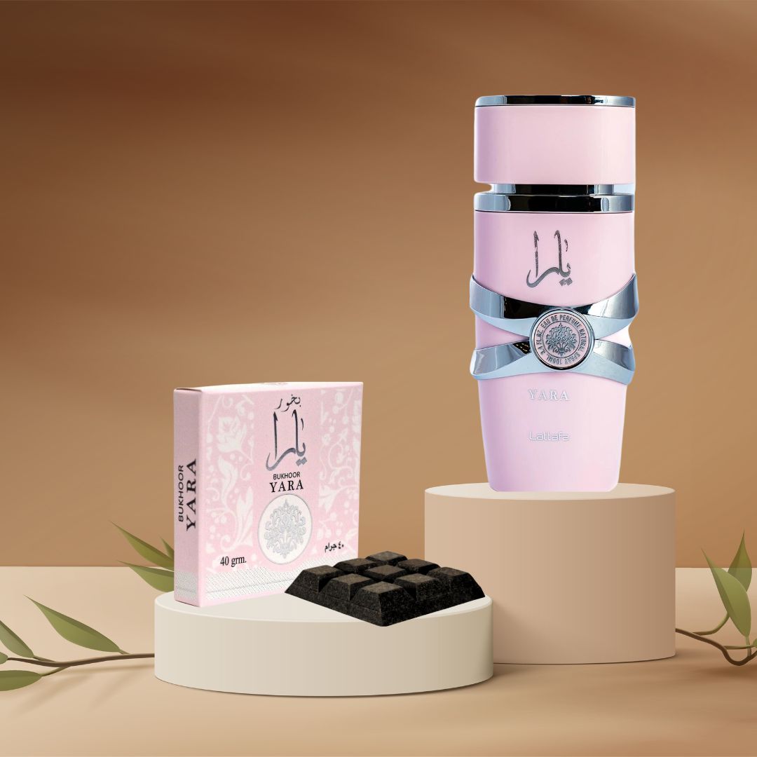 Yara For Women EDP Spray 100ML (3.4 OZ) by Lattafa & Yara Bukhoor 40 GMS By Ard Al Zaafaran. (ENCHANTED BUNDLE)