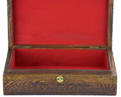 Hand Carved Traditional Wooden Jewelry Box, Brass Engraved. Finished with Velvet - Intense oud