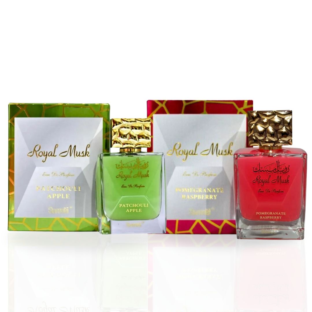 Royal Musk Pomegranate Raspberry & Royal Musk Patchouli Apple - EDP Sprays 100ML (3.4 OZ) By SURRATI (BUNDLE) - Intense Oud