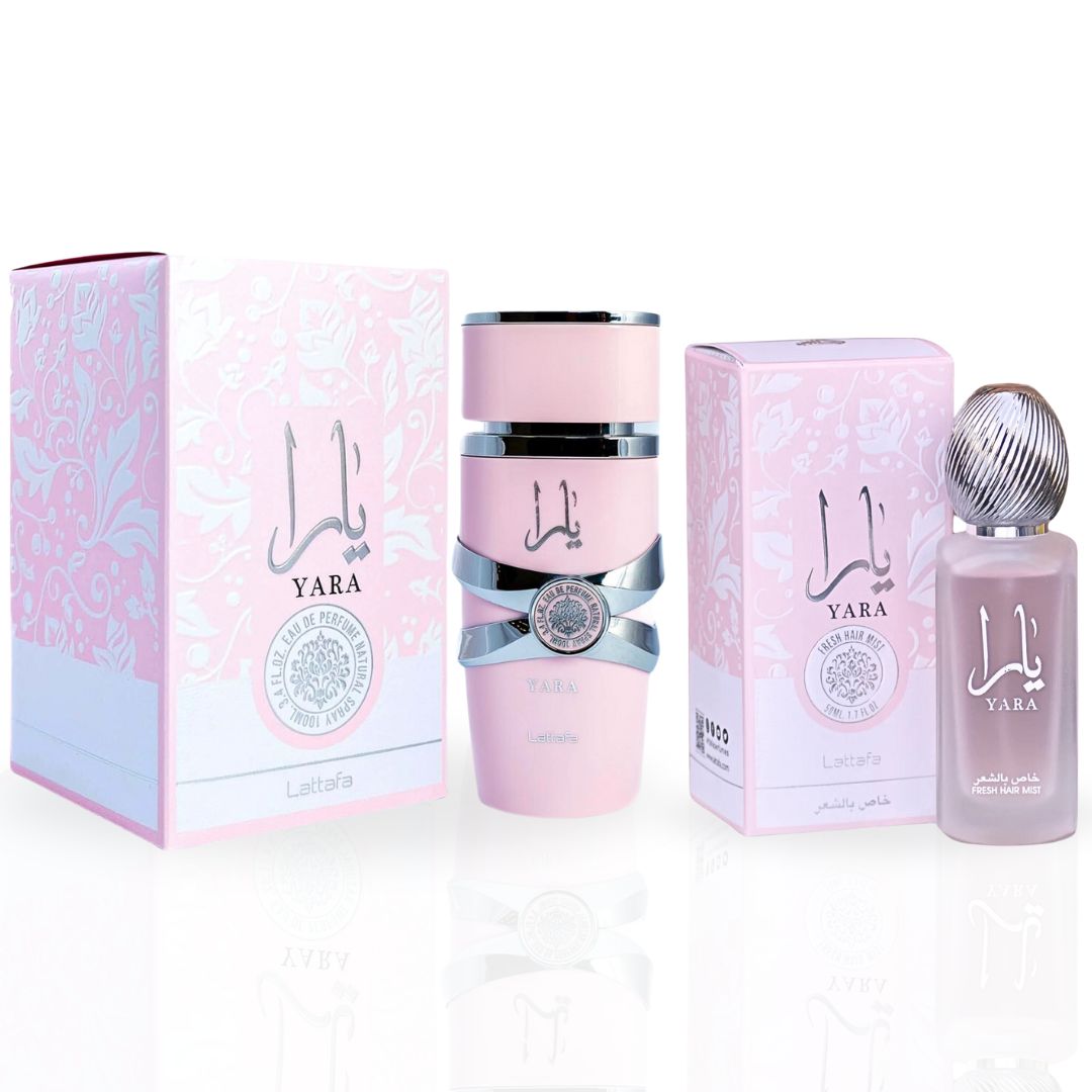 Yara For Women EDP Spray 100ML (3.4 OZ) & Yara Fresh Hair Mist 50ML (1.7 OZ) by Lattafa | Experience the Sweet & Sensual Aroma. (AMAZING BUNDLE)