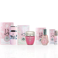 YARA Eau De Parfum Spray 100ML,EDP 50ML, Hand & Body Lotion 45ML & Roll-on Perfume Oil 10ML  - For Women by Lattafa. (CHIC COLLECTION)