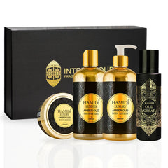 4PCS LUXURY AMBER OUD & Oud Great - Bath & Body Gift Set Magnetic Box By Hamidi | Ultra Moisturizing, Skin-Nourishing, Naturally Derived Ingredients. (Pack Of 4) - Intense Oud