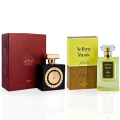 Nebras EDP Spray 100ML (3.4 OZ) by Lattafa Pride & Yellow Musk Water Perfume 30ML (1.01 OZ) by Hamidi (BUNDLE) - Intense Oud