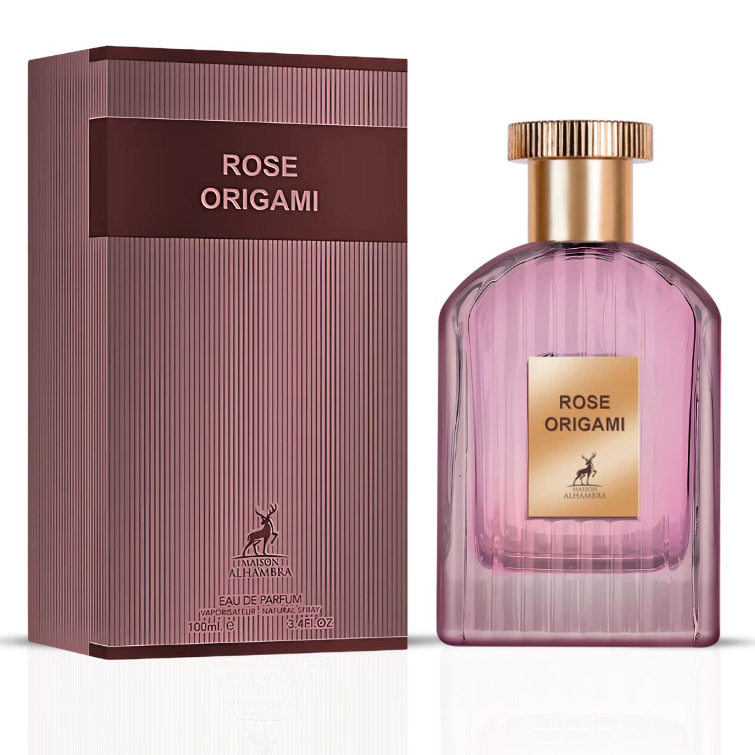 Rose Origami Eau De Parfum Spray 100ML (3.4 OZ) by Maison Alhambra | A Captivating Blend of Rose, Coffee & Sandalwood with a Touch of Spice & Warmth.