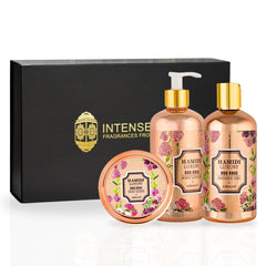 3PCS LUXURY OUD ROSE - Bath & Body Gift Set Magnetic Box By Hamidi | Ultra Moisturizing, Skin-Nourishing, Naturally Derived Ingredients. (Pack Of 3) - Intense Oud