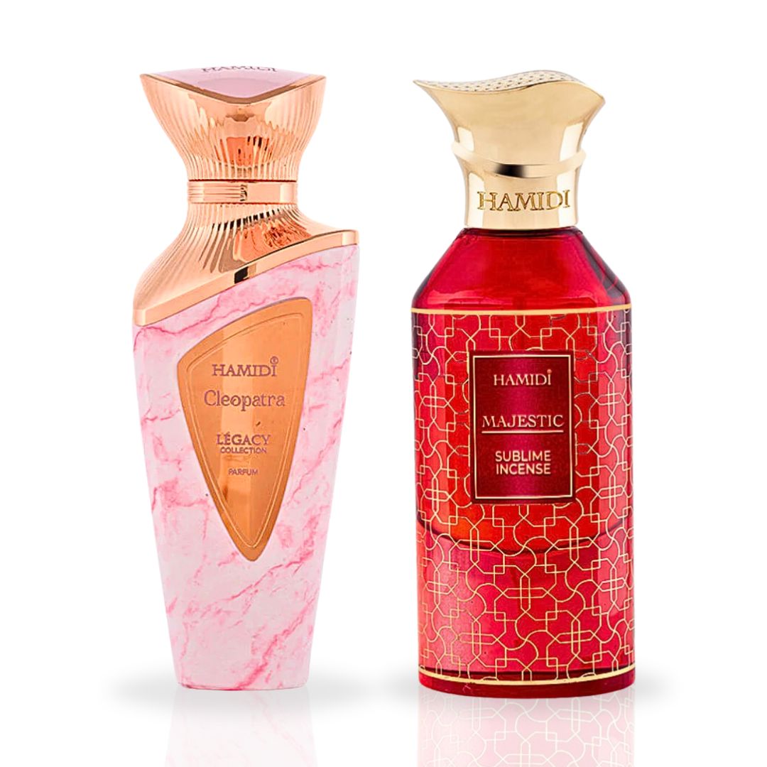 Legacy Cleopatra EDP Spray 100ML (3.4OZ) & Majestic Sublime Incense EDP Spray 85ML (2.8 OZ) By Hamidi| Long Lasting & Refreshing Fragrances. (SUPREME BUNDLE)