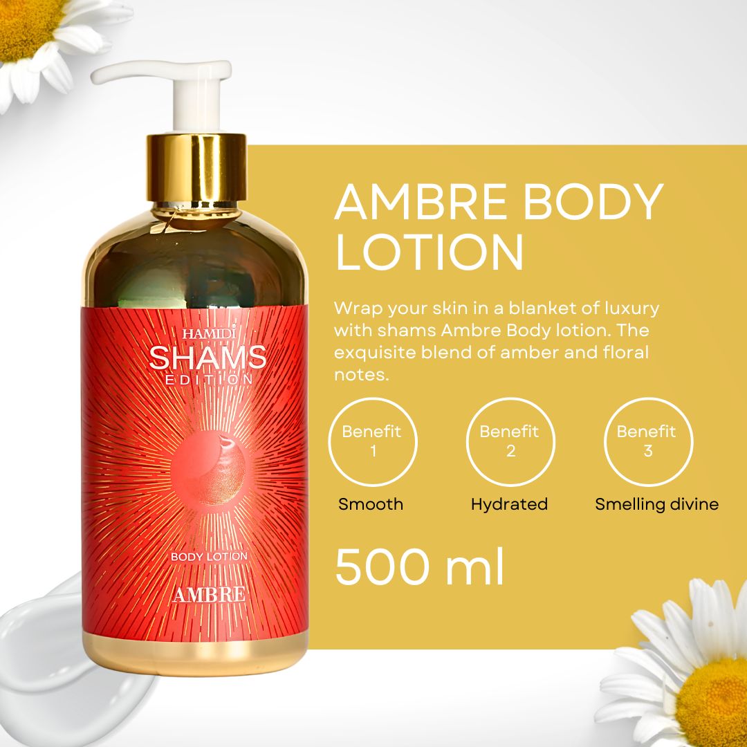 Hamidi Shams Edition Ambre Body Lotion 500ml (16.9 OZ) By Hamidi | Ultra Moisturizing, Skin-Nourishing, Replenishes Dry Skin, Sweet Fragrance.