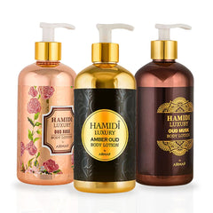 3PCS Luxury Body Lotion Trio Gift Set Magnetic Box By Hamidi | Ultra Moisturizing, Skin-Nourishing, Replenishes Dry Skin. (Pack of 3) - Intense Oud