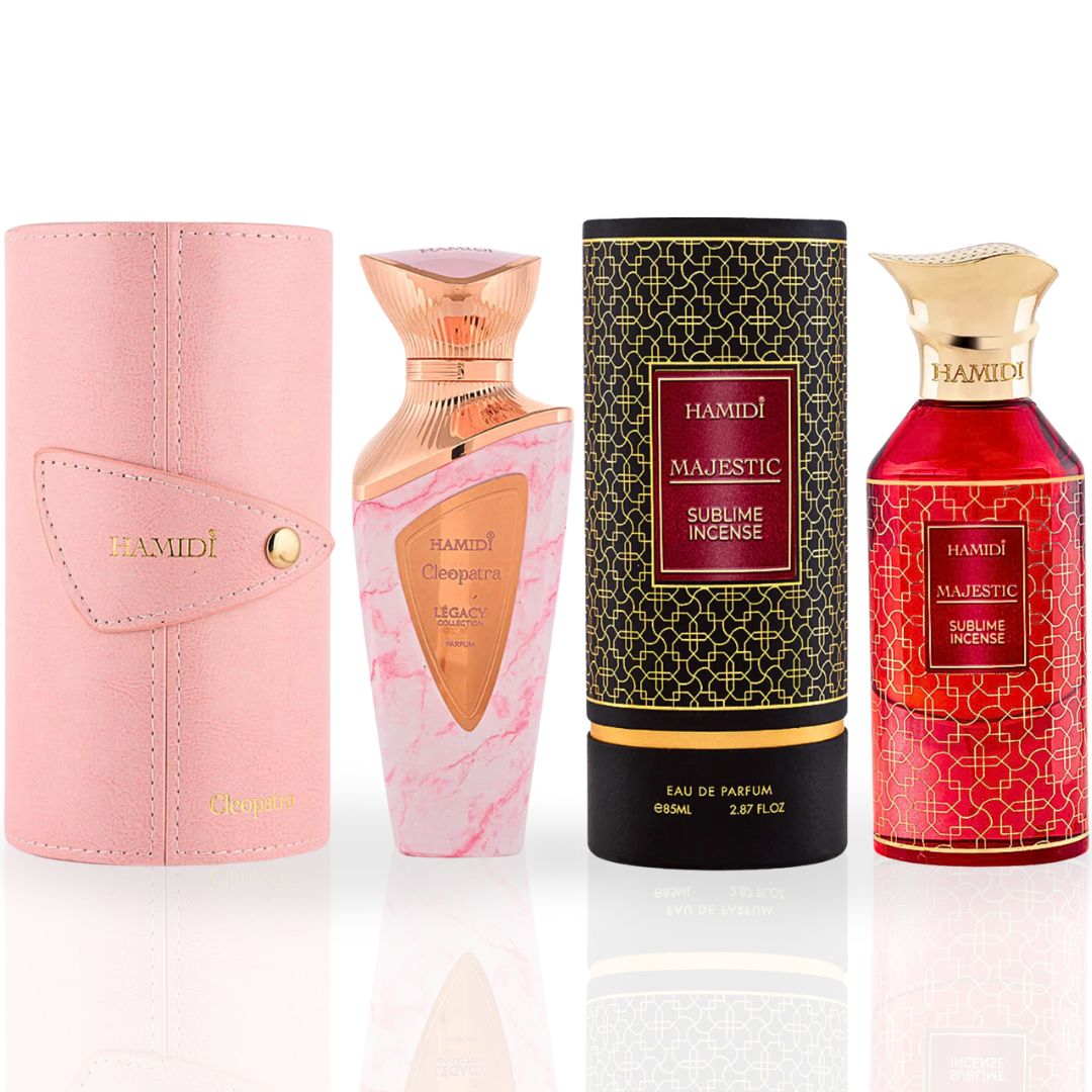 Legacy Cleopatra EDP Spray 100ML (3.4OZ) & Majestic Sublime Incense EDP Spray 85ML (2.8 OZ) By Hamidi| Long Lasting & Refreshing Fragrances. (SUPREME BUNDLE)