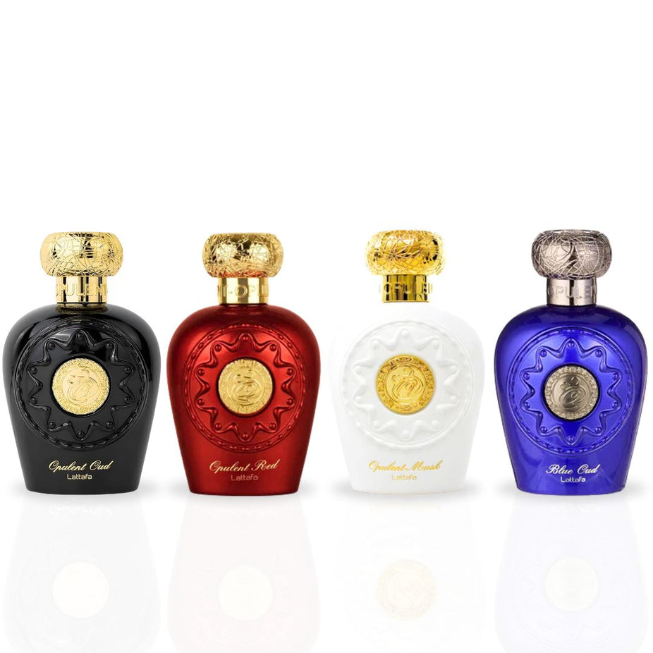 Opulent Oud, Opulent Musk, Opulent Red & Blue Oud EDP Sprays 100ML (3.4 OZ) By Lattafa | A Set Of Four Distinct Perfumes. (OPULENT COLLECTION)