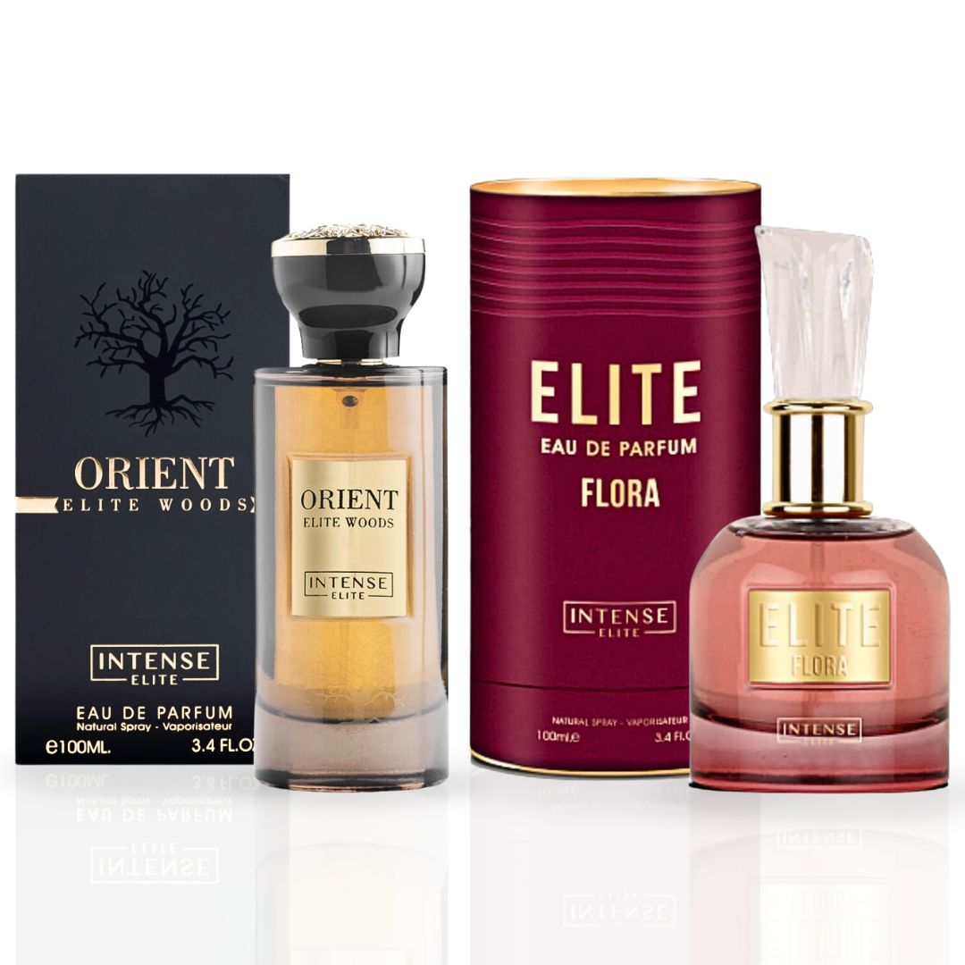 Orient Elite Woods For Men & Elite Flora For Women - EDP Spray 100ML (3.4 OZ) By INTENSE ELITE | Long Lasting & Refreshing Fragrances. (AMAZING BUNDLE)