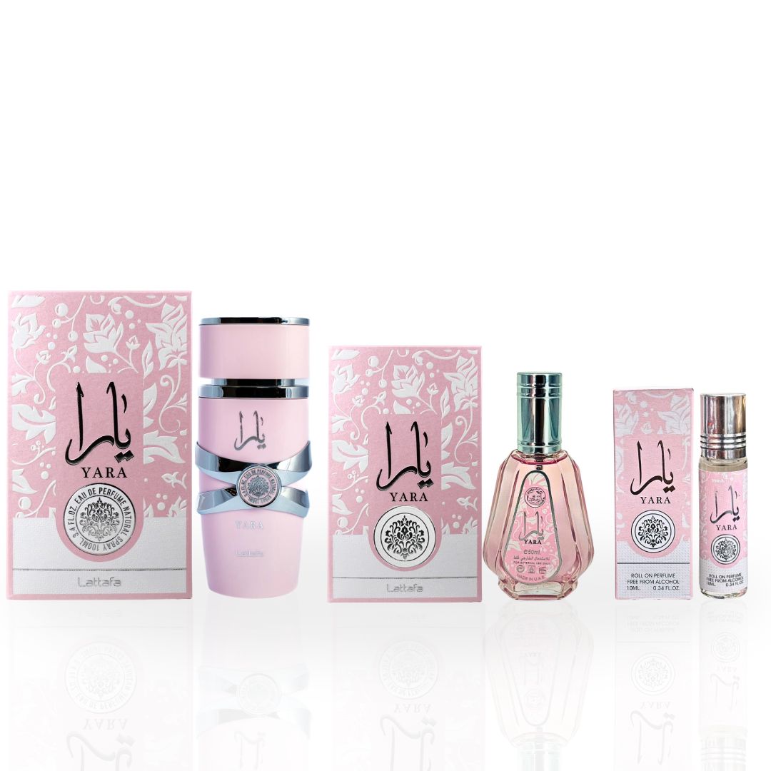 YARA Eau De Parfum Spray 100ML, EDP Spray 50ML & Roll-On Perfume Oil 10ML - For Women by Lattafa. (ELEGANT COLLECTION)