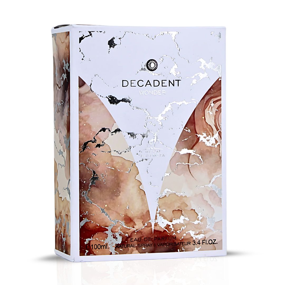 Decadent Wonder Eau De Parfum Spray 100ML (3.4 OZ) by Maison Alhambra | A Lively Blend of Citrus, Spice, Floral Elegance, & an Indulgent Finish of Vanilla, Rum, and Cocoa.