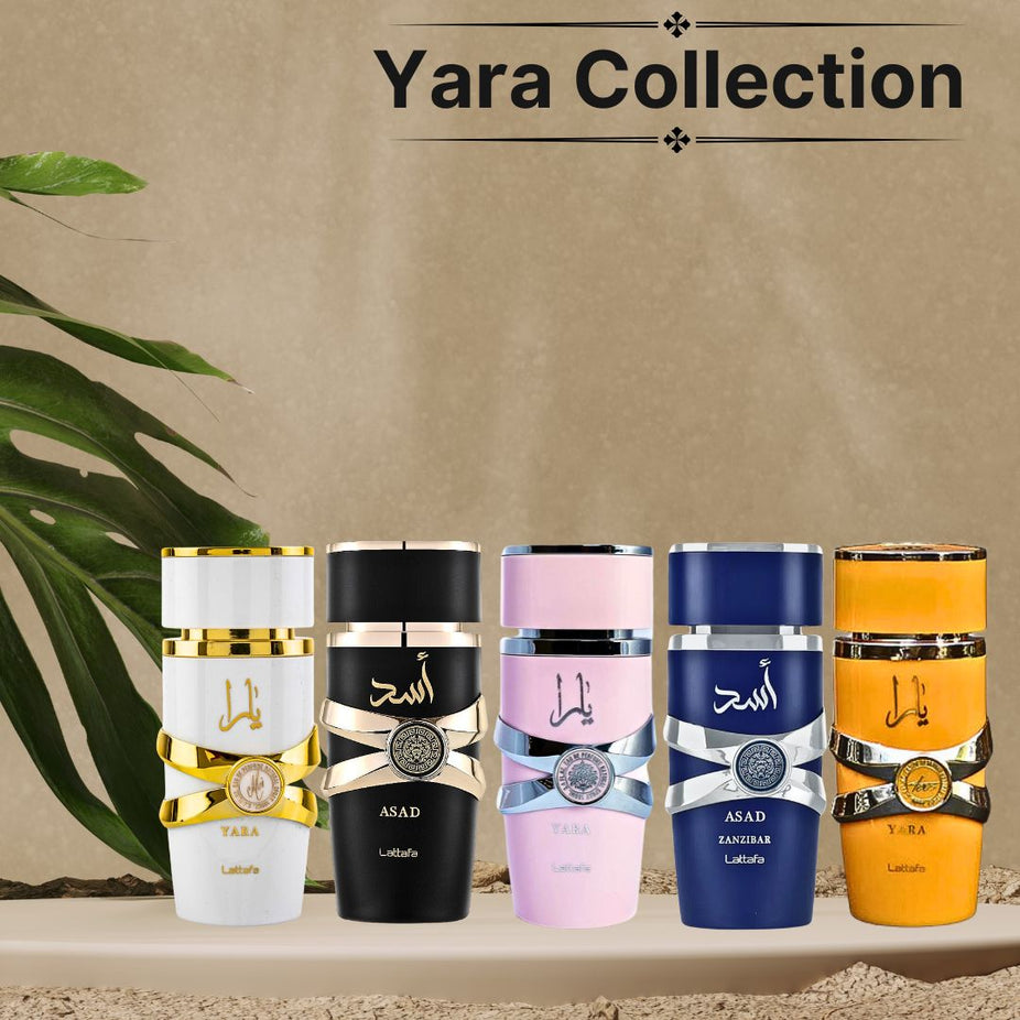 Yara Collection 5 Piece Set - Yara, Yara Moi, Yara Tous, Asad, Asad Zanzibar - Eau De Parfum Sprays 100ML (3.4 OZ) By Lattafa.