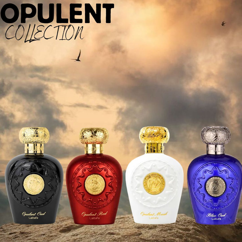 Opulent Oud, Opulent Musk, Opulent Red & Blue Oud EDP Sprays 100ML (3.4 OZ) By Lattafa | A Set Of Four Distinct Perfumes. (OPULENT COLLECTION)