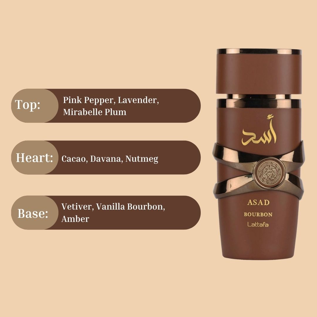 Asad Bourbon Eau De Parfum Spray 100ML (3.4 OZ) By Lattafa | A Rich & Inviting Scent That Blends Spicy, Sweet & Warm Notes For A Sensual Finish.