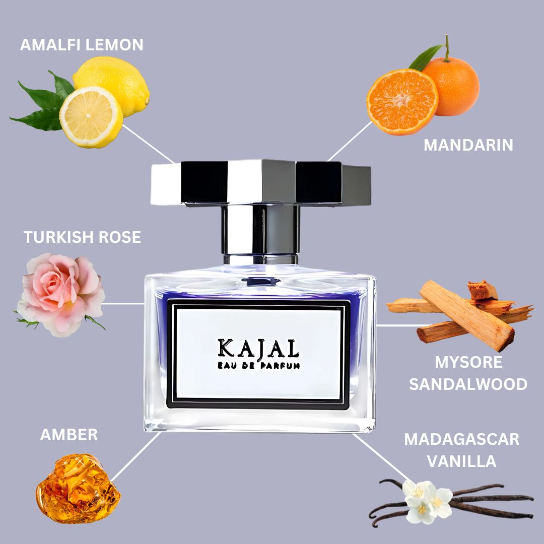 Kajal Eau De Parfum Spray 100ML (3.4 OZ) By Kajal | A Dazzling Burst Of Citrus Cascades Into Turkish Rose Enveloped By The Sultry Embrace Of Vanilla.