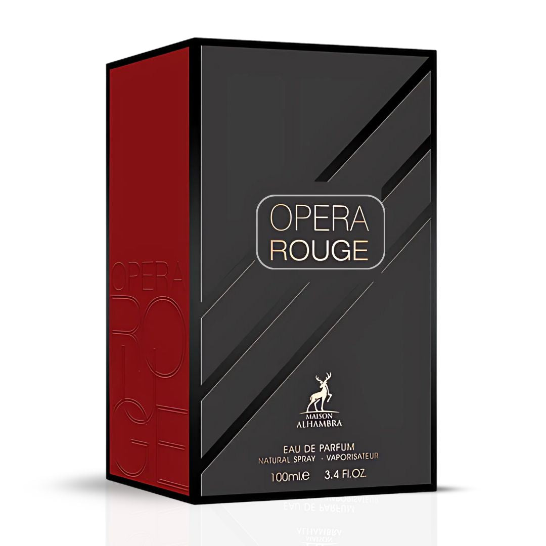 Opera Rouge Eau De Parfum Spray 100ML (3.4 OZ) by Maison Alhambra | A Playful Blend of Fruity, Floral, & Creamy Warmth.