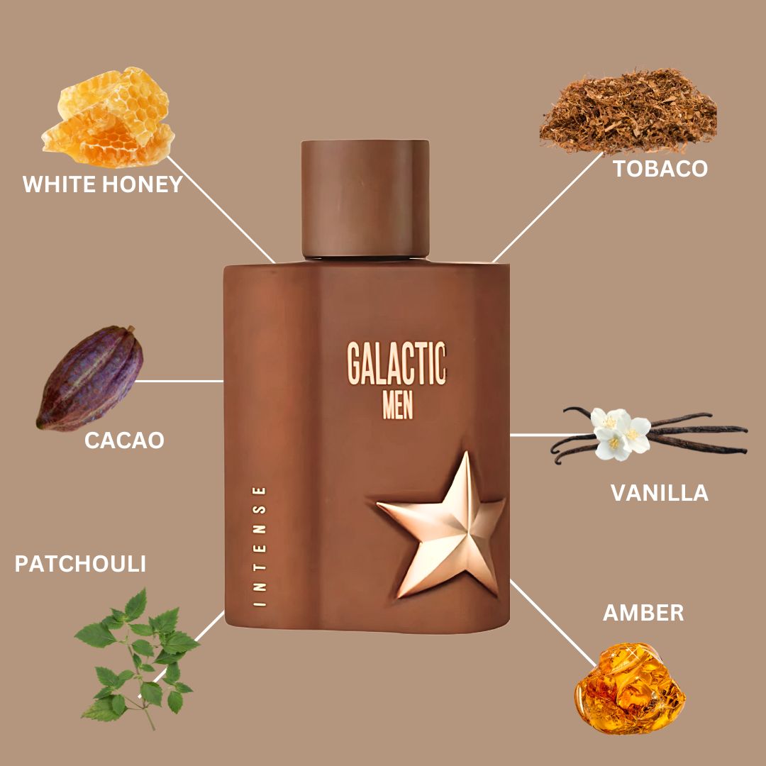 Galactic Men Intense Eau De Parfum Spray 100ML (3.4 OZ) by Maison Alhambra | A Cozy, Sweet & Smoky Blend with Rich Vanilla, Cacao & Resinous Warmth.