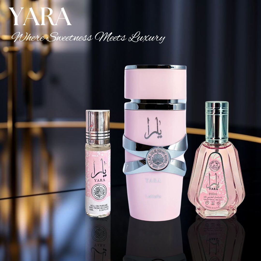 YARA Eau De Parfum Spray 100ML, EDP Spray 50ML & Roll-On Perfume Oil 10ML - For Women by Lattafa. (ELEGANT COLLECTION)