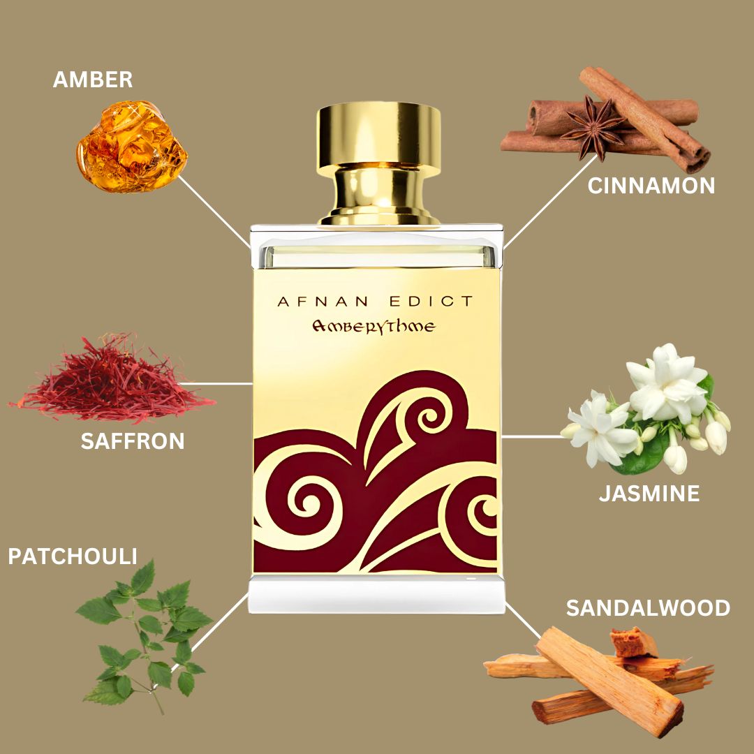 Edict Amberythme Eau De Parfum Spray 80ML (2.7 OZ) By Afnan | A Luxurious Blend Of Amber, Saffron & Sandalwood, Offering A Warm, Spicy & Floral Richness.