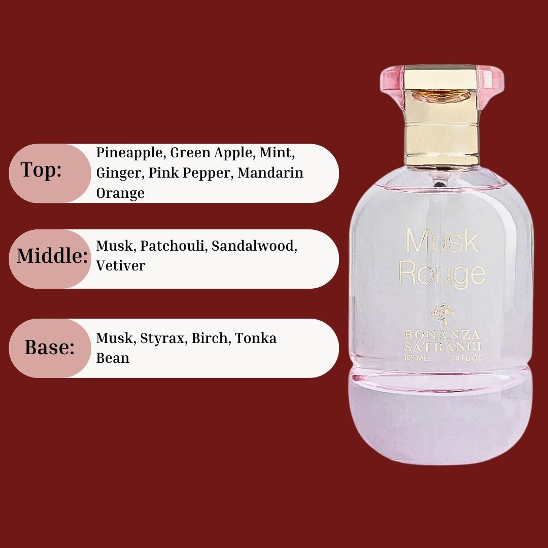 Musk Rouge EDP Spray 100ML (3.4 OZ) by Bonanza Satrangi | Long Lasting, Bold, Dynamic, Unforgettable, Luxurious Fragrances.