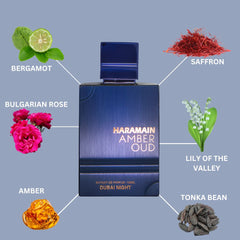 Amber Oud Dubai Night Extrait De Parfum Spray 100ML (3.4 OZ) By Al Haramain | A Luxurious Blend Of Spicy Saffron, Rich Agarwood & Amber, Balanced With floral & Woody Notes For A Captivating Scent.