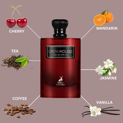 Opera Rouge Eau De Parfum Spray 100ML (3.4 OZ) by Maison Alhambra | A Playful Blend of Fruity, Floral, & Creamy Warmth.