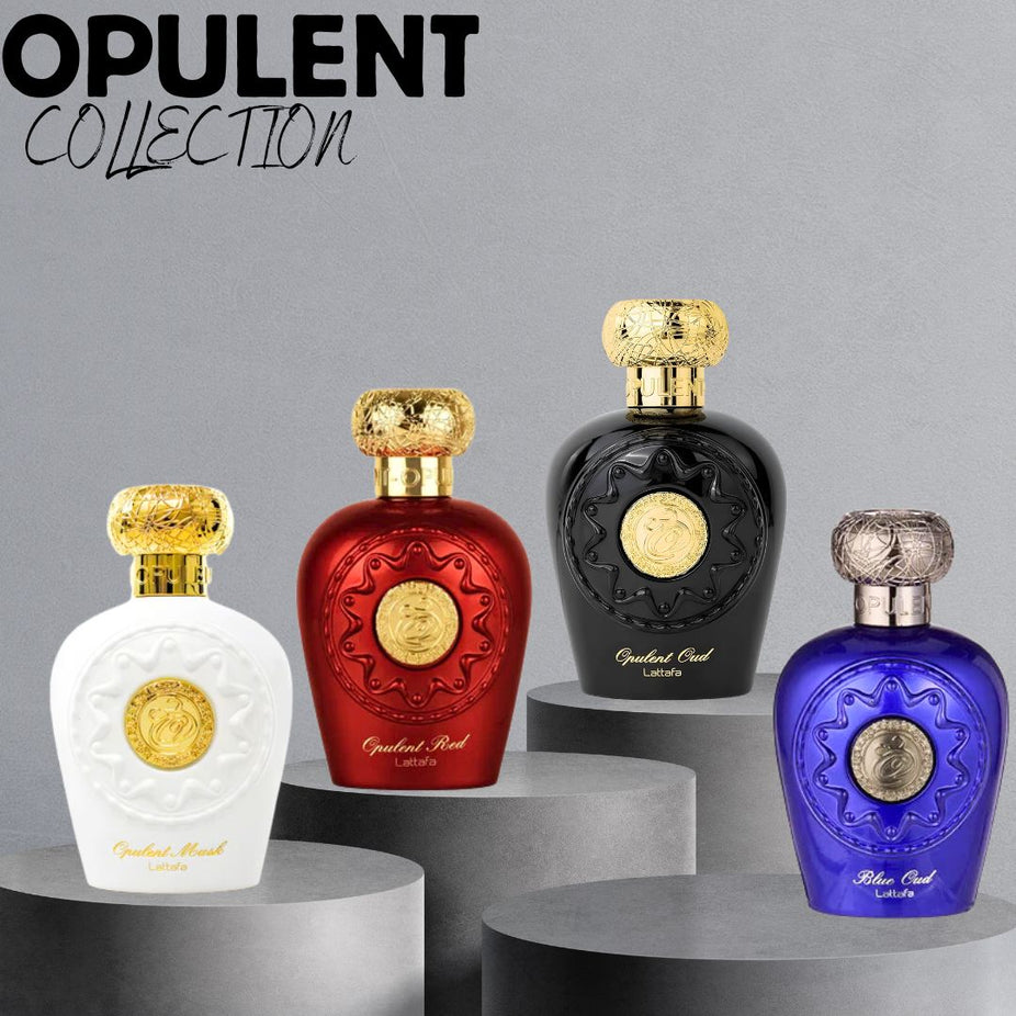 Opulent Oud, Opulent Musk, Opulent Red & Blue Oud EDP Sprays 100ML (3.4 OZ) By Lattafa | A Set Of Four Distinct Perfumes. (OPULENT COLLECTION)