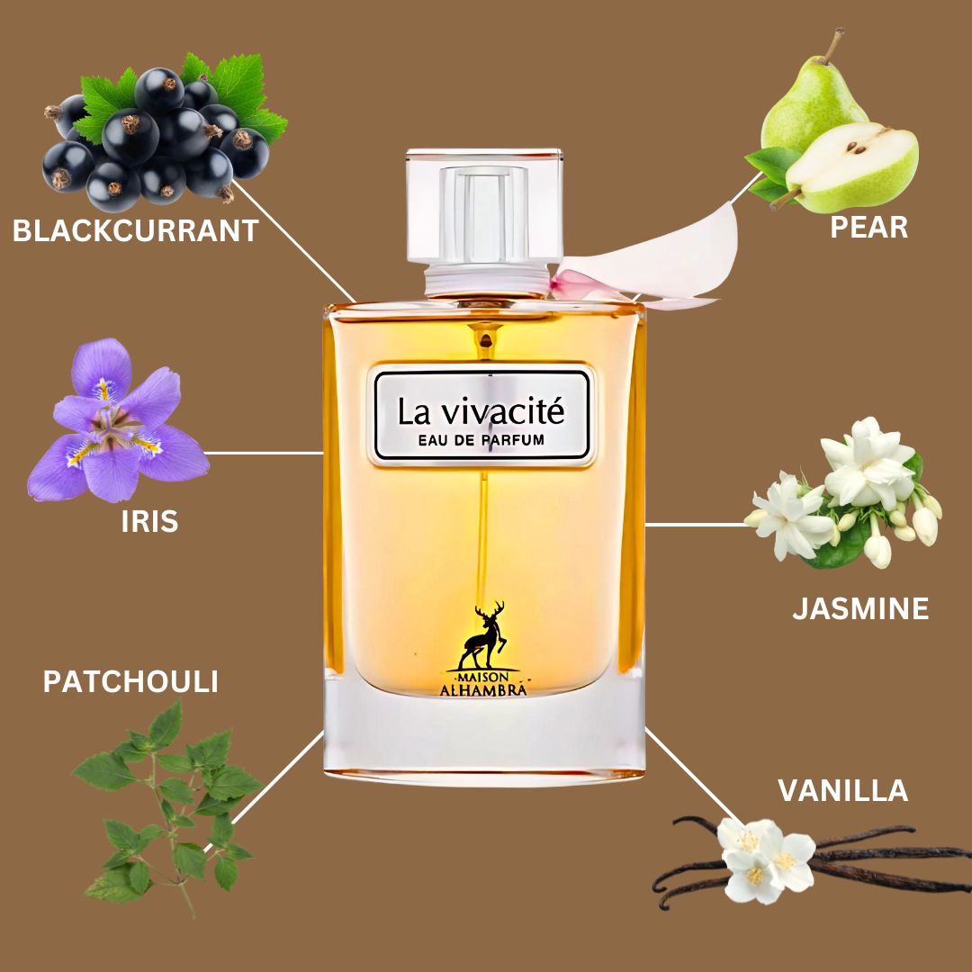 La Vivacité Eau De Parfum Spray 100ML (3.4 OZ) by Maison Alhambra | A Blend of Juicy Fruits, Elegant Florals, and Warm Vanilla.