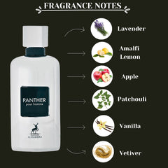 Panther Pour Homme Eau De Parfum Spray 100ML (3.4 OZ) By Maison Alhambra | Long Lasting, Citrusy, Fresh Spicy Fragrance.