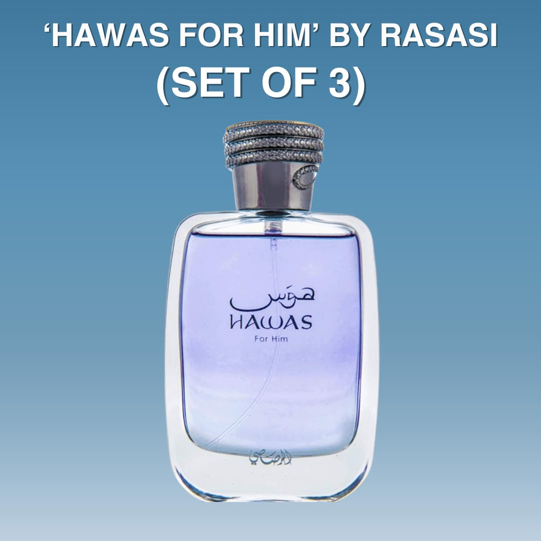 Hawas For Him EDP Spray 100ML (3.4 OZ) By Rasasi | Long Lasting and Luxurious Scents for Men. (PACK OF 3)