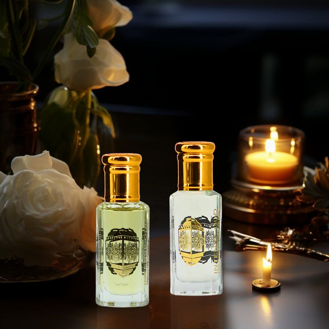 Vanilla Rose & Vanilla Musk Perfume Oils 12ML (0.40 OZ) With Black Gift Box By Intense Oud | A Rich Vanilla Duo With Sweet Floral & Creamy Warmth. (Bundle) - Intense Oud
