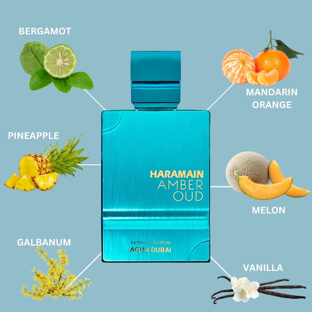 Amber Oud Aqua Dubai Extrait De Parfum Spray 75ML (2.5 OZ) By Al Haramain | A Fusion Of Bergamot, Fruits & Amber Grounded By Musk, Leaving A Exotic Trail.