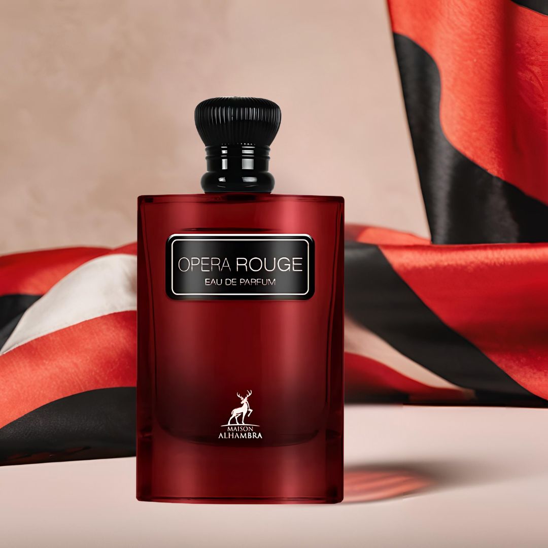 Opera Rouge Eau De Parfum Spray 100ML (3.4 OZ) by Maison Alhambra | A Playful Blend of Fruity, Floral, & Creamy Warmth.