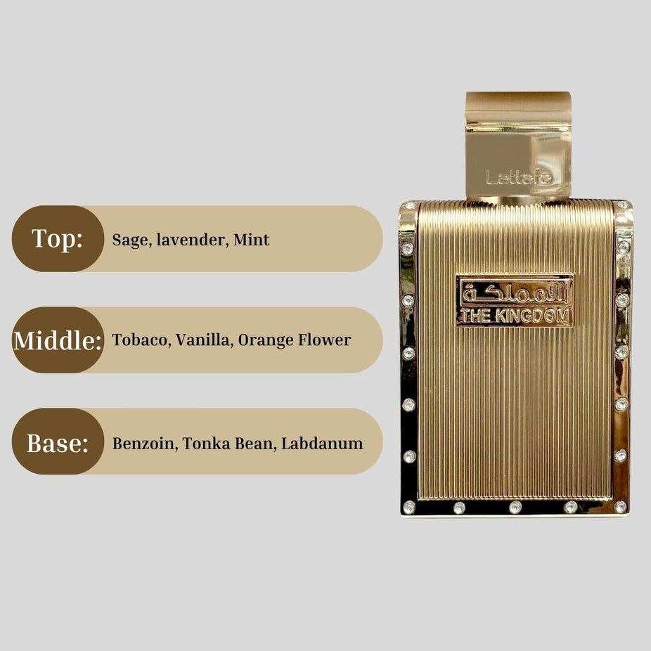 The Kingdom for Men Eau De Parfum Spray 100ML (3.4 OZ) by Lattafa | Long Lasting, Refreshingly Captivating Scent.