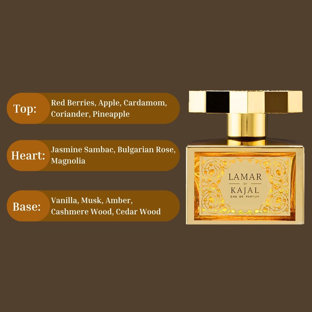 Lamar Eau De Parfum Spray 100ML (3.4 OZ) By Kajal | A Vibrant Fruity-Floral Fragrance With A Rich, Warm Woody Base.