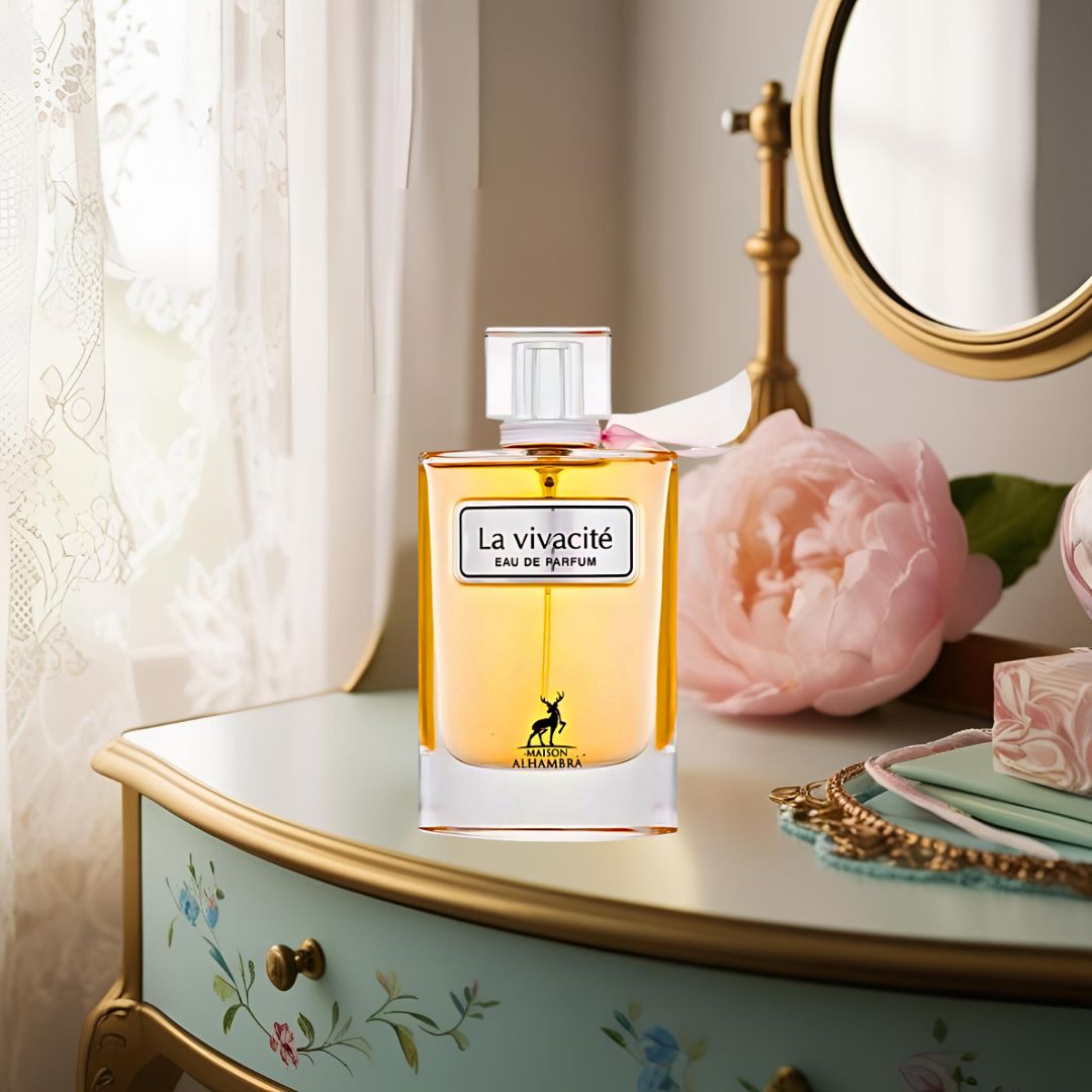 La Vivacité Eau De Parfum Spray 100ML (3.4 OZ) by Maison Alhambra | A Blend of Juicy Fruits, Elegant Florals, and Warm Vanilla.