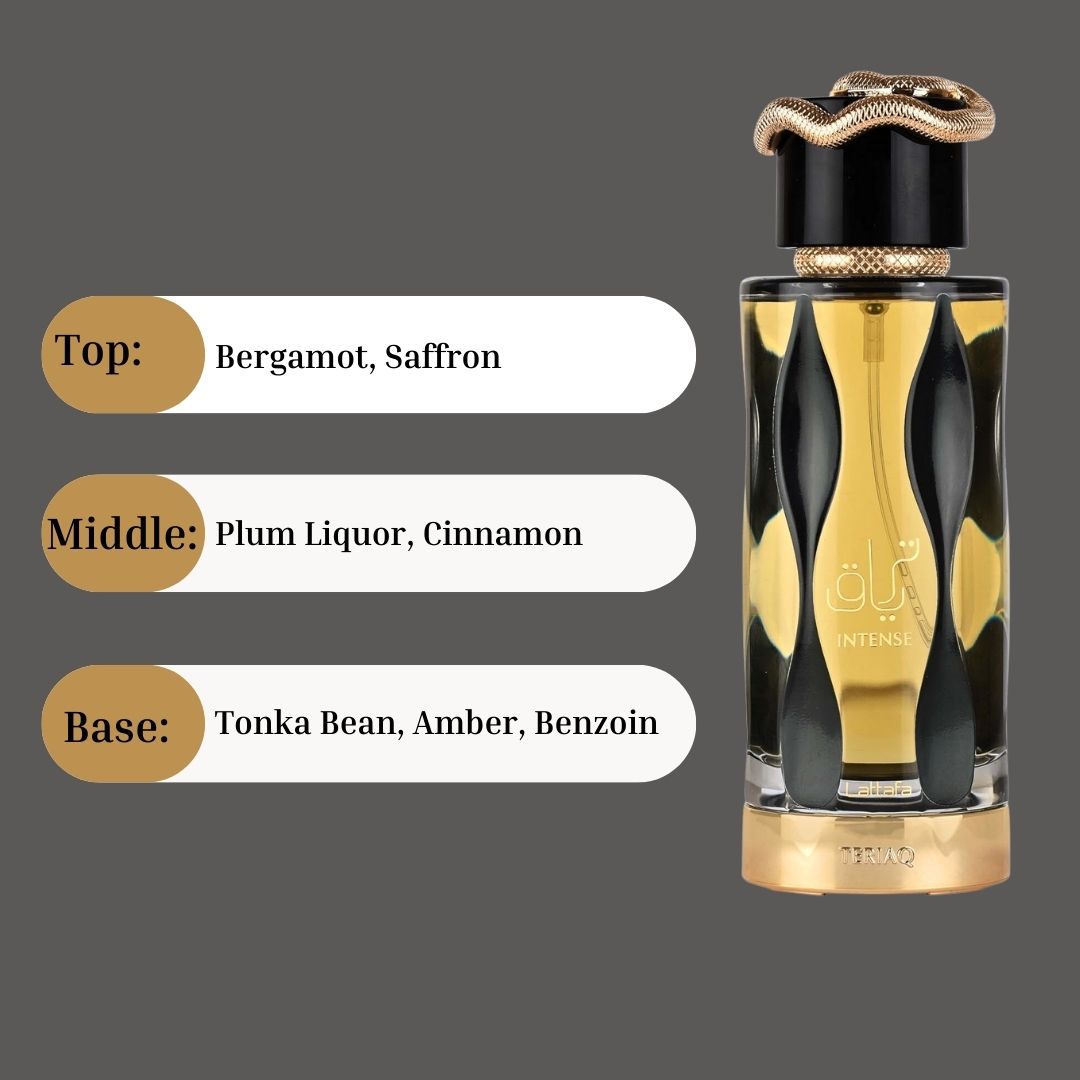 Teriaq Intense Eau De Parfum Spray 100ML (3.4 OZ) By Lattafa | Long Lasting, Luxurious, Spicy, Warm, Sweet Undertones.