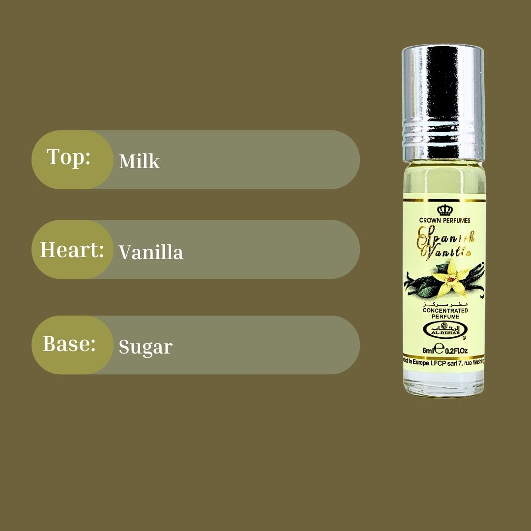 Spanish Vanilla Perfume Oil CPO 6ML (0.2 OZ) By Al Rehab | Long Lasting, Sweet Vanilla Scent. (PACK OF 3)