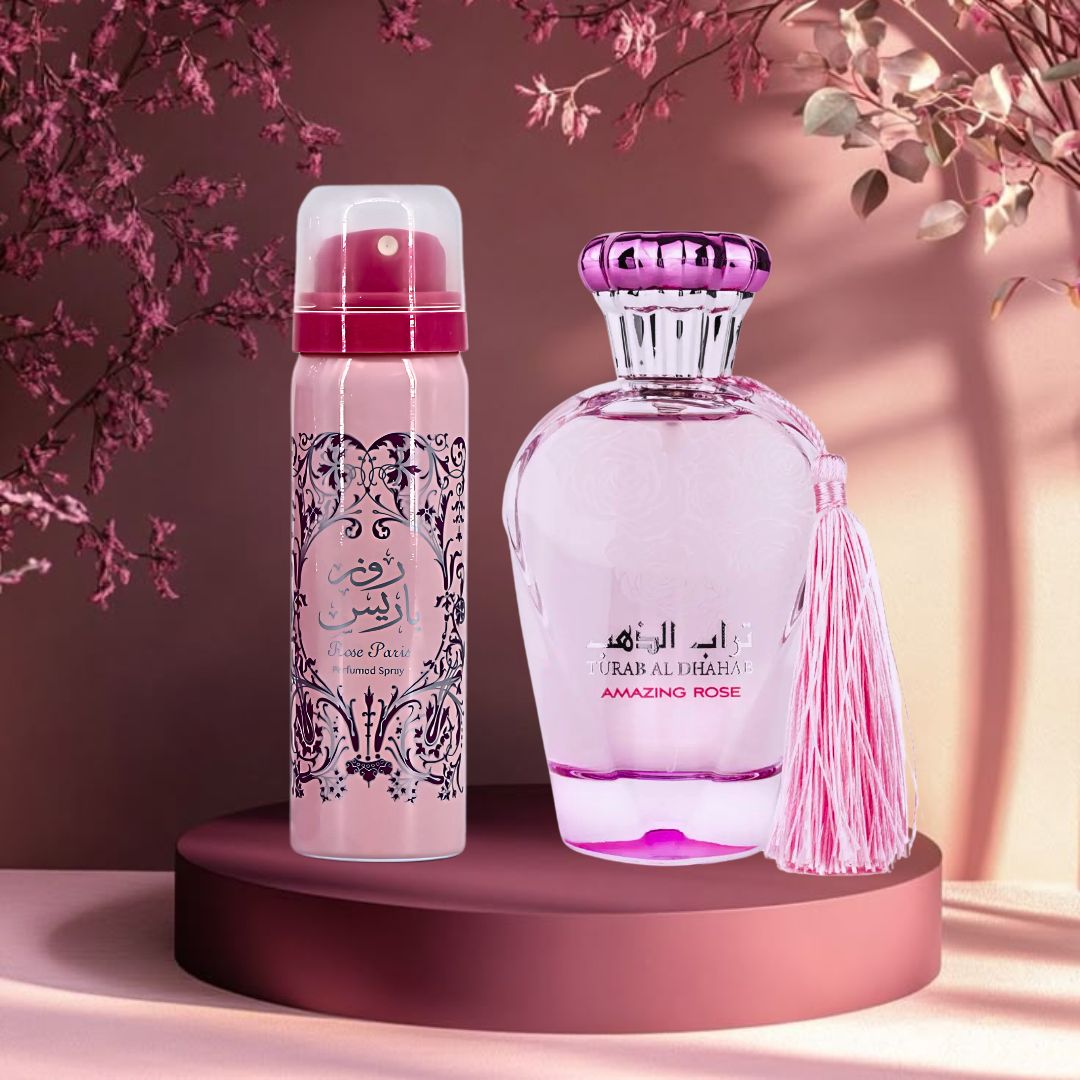 Turab Al Dhahab Amazing Rose Eau De Parfum Spray 100ML (3.4 OZ) With Perfumed Spray 50ML (1.6 OZ) By Ard Al Zaafaran | A Vibrant Fusion Of Zesty Citrus, Lush Florals & Soft Sweetness.