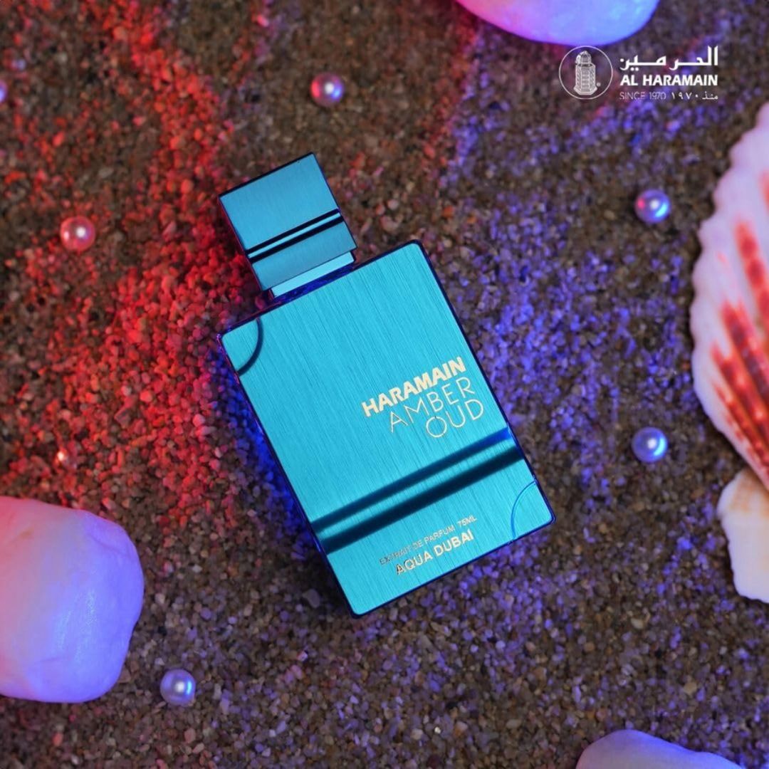 Amber Oud Aqua Dubai Extrait De Parfum Spray 75ML (2.5 OZ) By Al Haramain | A Fusion Of Bergamot, Fruits & Amber Grounded By Musk, Leaving A Exotic Trail.