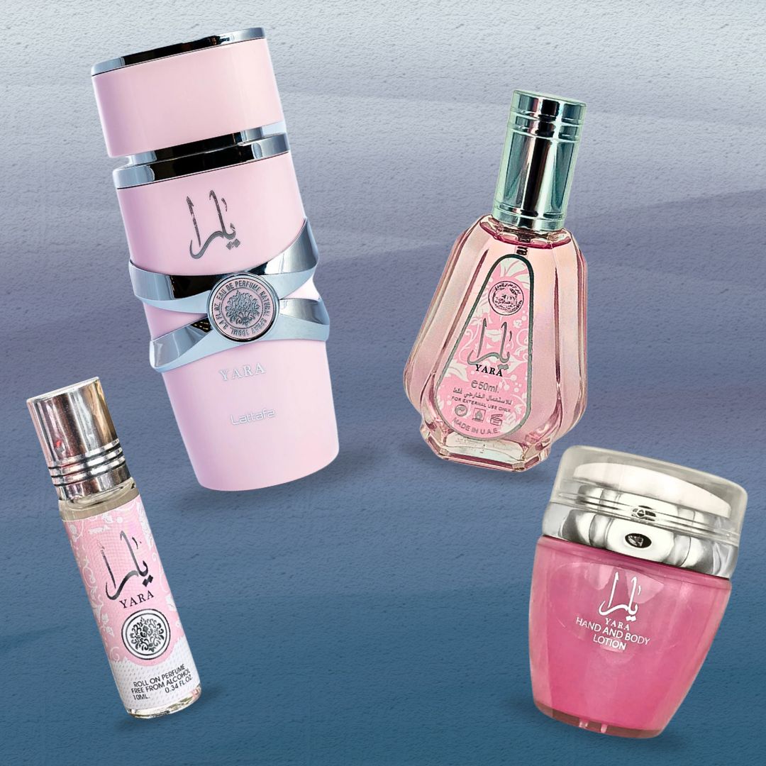 YARA Eau De Parfum Spray 100ML,EDP 50ML, Hand & Body Lotion 45ML & Roll-on Perfume Oil 10ML  - For Women by Lattafa. (CHIC COLLECTION)