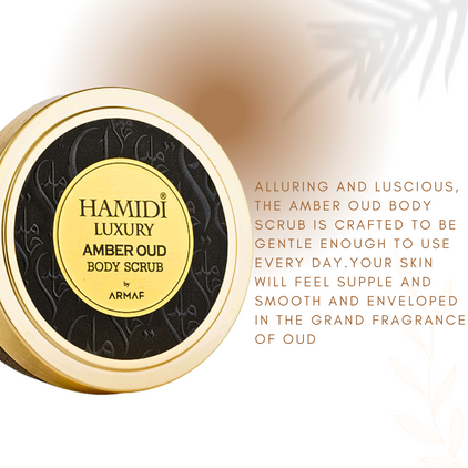 LUXURY AMBER OUD BODY SCRUB 250ML (8.4 OZ) By Hamidi | Gently Exfoliates For Soft & Smooth Skin, Naturally Derived Ingredients. - Intense Oud