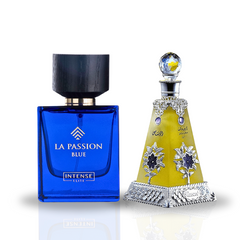 LA Passion Blue For Men EDP 100ML (3.4 OZ) By Intense Elite & Arba Wardat Perfume Oil 30ML (1 OZ) by Rasasi. (BUNDLE) - Intense Oud