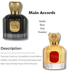 2-Piece Set Baroque Rouge 540 & Baroque Oud Satin EDP - 100 ml (3.4Oz) by Maison Alhambra - Intense oud