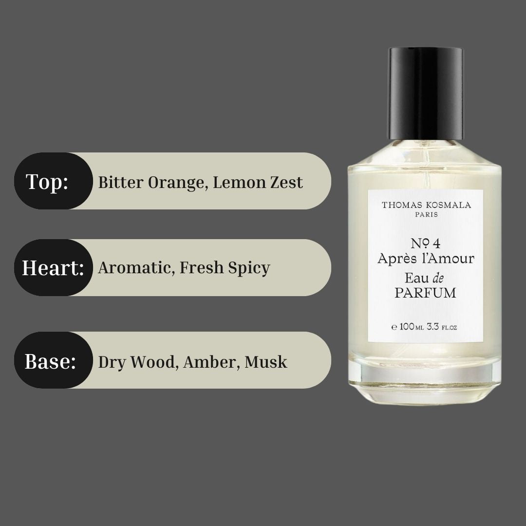 No. 4 Apres L'Amour Eau De Parfum Spray 100ML (3.3 OZ) By Thomas Kosmala Paris | A Bright, Citrusy Scent With A Warm, Spicy, And Woody Finish.