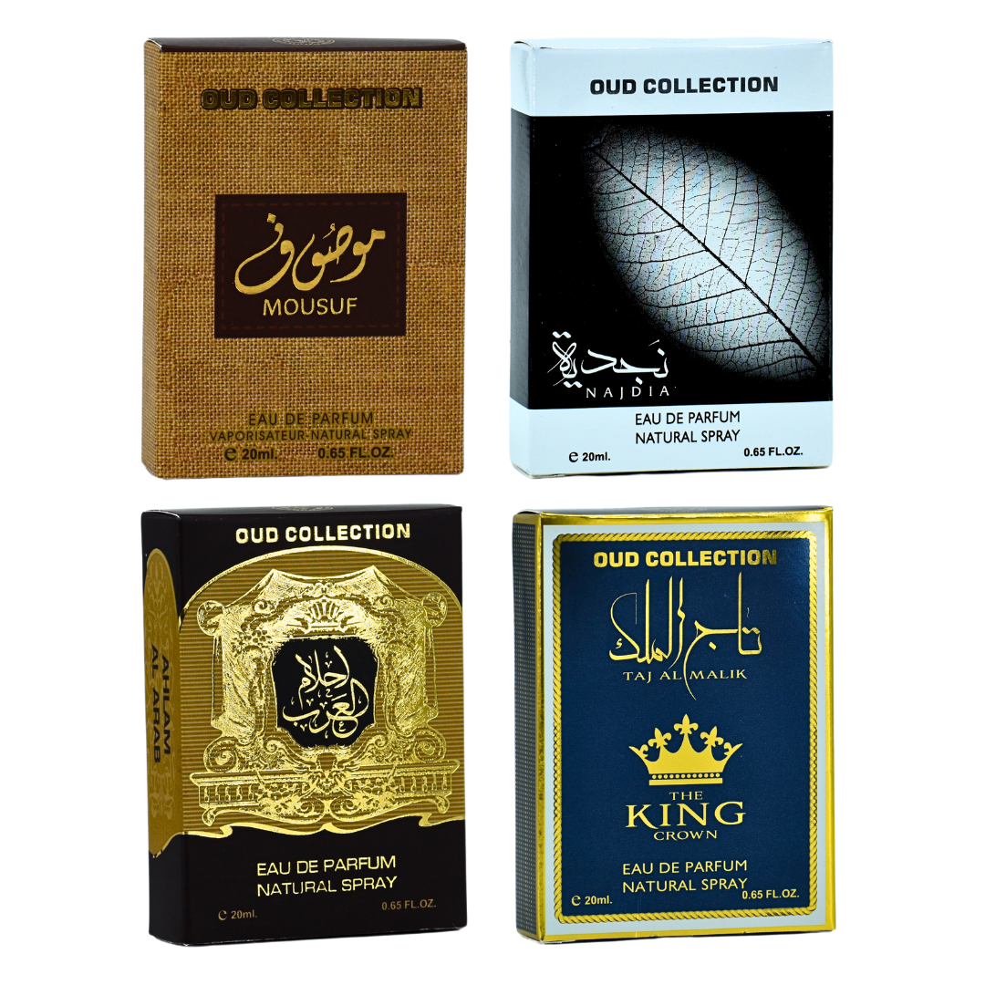 OUD COLLECTION - 20ML (0.7 OZ) EDP Sprays By Ard Al Zaafaran | Sample Size Fragrance Miniatures. (Pack Of 4) - Intense Oud