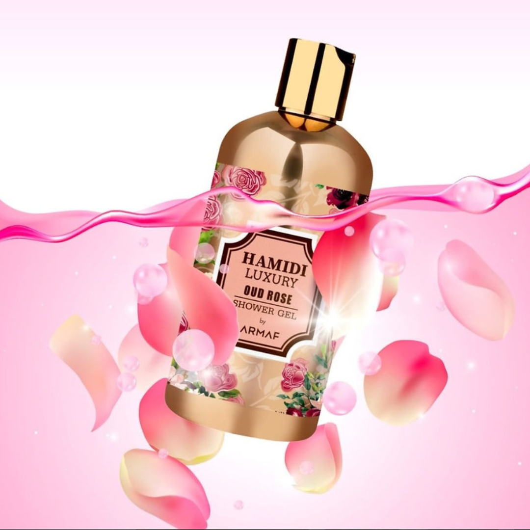 LUXURY OUD ROSE SHOWER GEL 500ML (16.9 OZ) By Hamidi | Ultra Moisturizing & Skin-Nourishing | Essense Of Oud. - Intense Oud