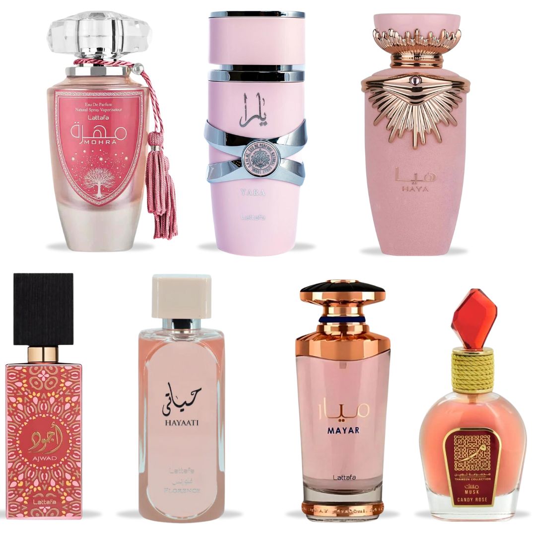 LATTAFA PINK COLLECTION - Eau De Parfum Sprays For Women By Lattafa | Long Lasting, Fresh, Floral Scents With A Touch Of Elegance. (PACK OF 7)